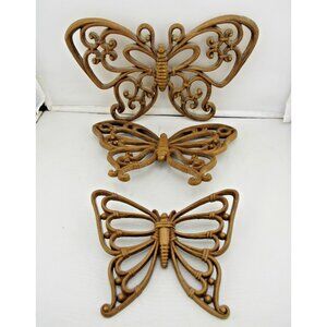 Vintage Homco Butterflies Wall Decor Boho Faux Wood 1978 Plastic USA Set of 3